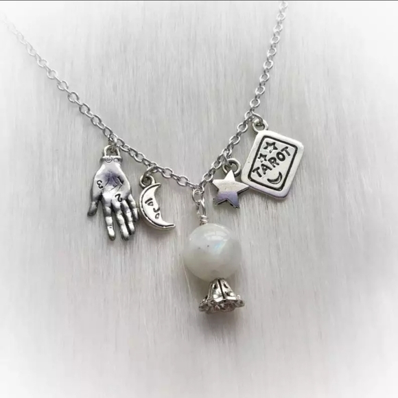Tarot Crystal Ball Palmistry Charm Necklace NIP - Picture 2 of 2